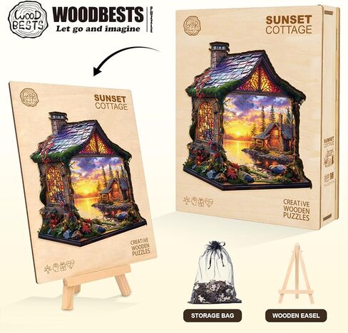 WOODBESTS Wooden Puzzles for Adults, Sunset Cottage Wooden Jigsaw Puzzle for Adults, Unique Animal Shape Wood Puzzles Adult, Xmas & Birthday Gifts for Puzzles Lovers (100 pcs, S, 8.5 * 8.3in) in Saudi Arabia