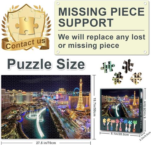 Puzzles for Adults 1000 Pieces: Las Vegas Strip City Night Landscape Jigsaw Puzzle - Challenging 1000 Piece Puzzle for Adults US City Skylines Artwork for Home Decor & Relaxation 27.5"x19.6"/70*50cm in Kuwait