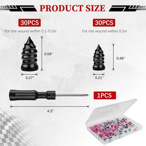 JAMIEWIN 60 PCS Tire Repair Screws Kit, Vacuum Self Sealing Tire Plugs Screw Type Rubber Nail Kit, Screw in Tire Plugs Heavy Duty for Car, Tractor, Motorcycle, Truck, SUV Tire Puncture Repair in Saudi Arabia