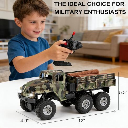Camouflage RC Military Truck for Kids - 1:16 4WD Remote Control Car, All Terrain Rock Crawler Army Military Vehicle Toy, Off-Road Transport Monster Trucks, Birthday for Boys in Saudi Arabia