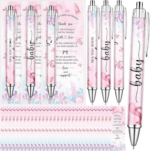 50 Sets Pink Sea You Soon Baby Shower Gifts Pens Bulk for Guests Ocean Theme Ballpoint Pens Thank You Cards Under the Sea Baby Shower Decorations for Gender Reveal Souvenir Prize in Saudi Arabia