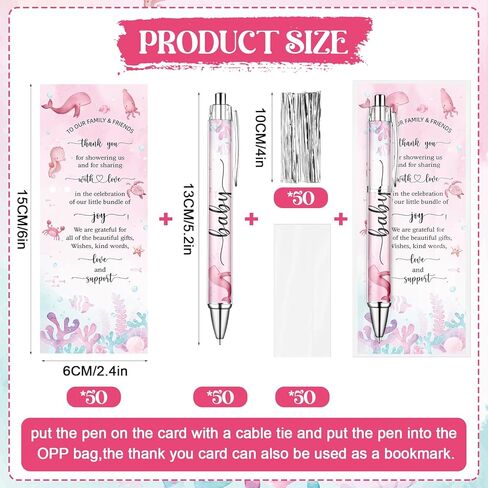 50 Sets Pink Sea You Soon Baby Shower Gifts Pens Bulk for Guests Ocean Theme Ballpoint Pens Thank You Cards Under the Sea Baby Shower Decorations for Gender Reveal Souvenir Prize in Saudi Arabia