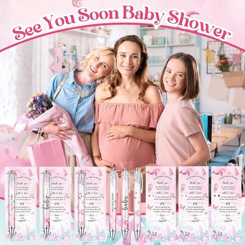 50 Sets Pink Sea You Soon Baby Shower Gifts Pens Bulk for Guests Ocean Theme Ballpoint Pens Thank You Cards Under the Sea Baby Shower Decorations for Gender Reveal Souvenir Prize in Saudi Arabia