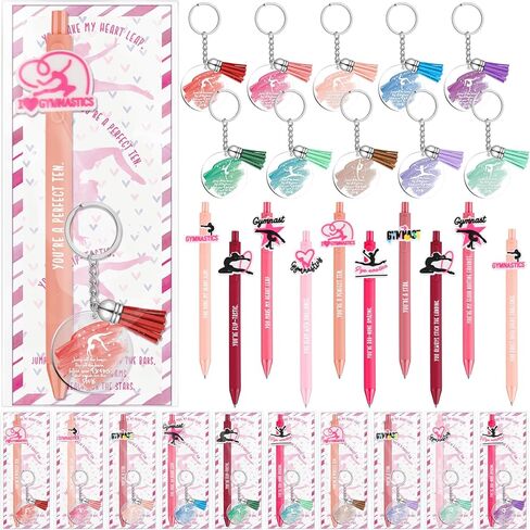 Tenceur 20 Set Gymnastics Party Favors Bulk Gymnastic Keychains with Black Ink Retractable Ballpoint Pens Inspirational Bookmarks Gymnastics Gifts for Gymnast Lover Team Birthday Goodie Bag Supplies in Kuwait