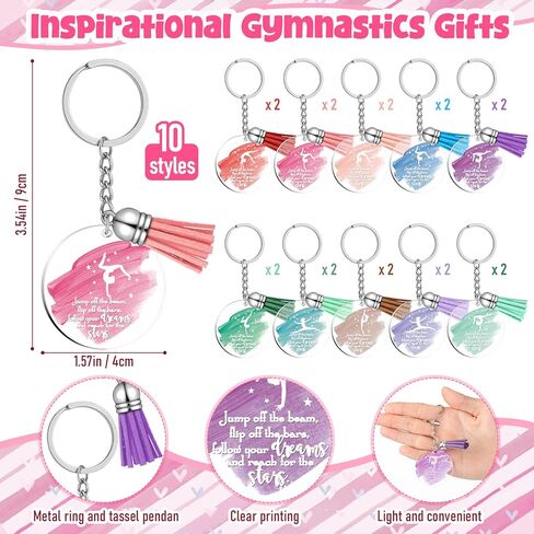 Tenceur 20 Set Gymnastics Party Favors Bulk Gymnastic Keychains with Black Ink Retractable Ballpoint Pens Inspirational Bookmarks Gymnastics Gifts for Gymnast Lover Team Birthday Goodie Bag Supplies in Kuwait
