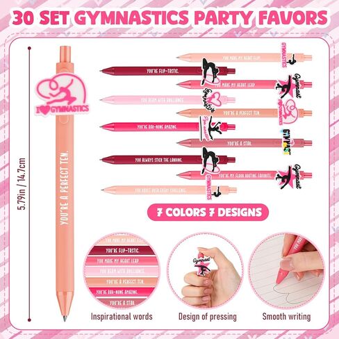 Tenceur 20 Set Gymnastics Party Favors Bulk Gymnastic Keychains with Black Ink Retractable Ballpoint Pens Inspirational Bookmarks Gymnastics Gifts for Gymnast Lover Team Birthday Goodie Bag Supplies in Kuwait
