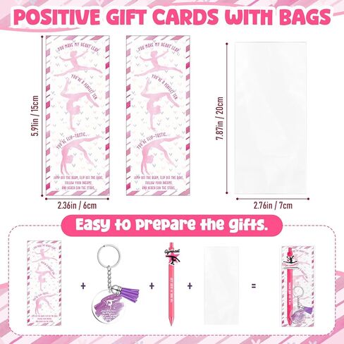 Tenceur 20 Set Gymnastics Party Favors Bulk Gymnastic Keychains with Black Ink Retractable Ballpoint Pens Inspirational Bookmarks Gymnastics Gifts for Gymnast Lover Team Birthday Goodie Bag Supplies in Kuwait