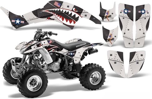 مجموعة رسومات AMR Racing ATV: ملصقات رباعية لسيارة Honda TRX 400EX (1999-2007)، تتميز بتصميم P40 Warhawk باللون الأسود، قم بتحويل رحلتك باستخدام ملصقات ATV الجديدة! in Kuwait