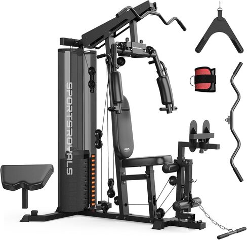 Sportsroyals Home Gym, Multifunctional Home Gym Equipment, Workout Station with 154LBS Weight Stack, Exercise Equipment for Full Body Traning with Pulley System in Saudi Arabia