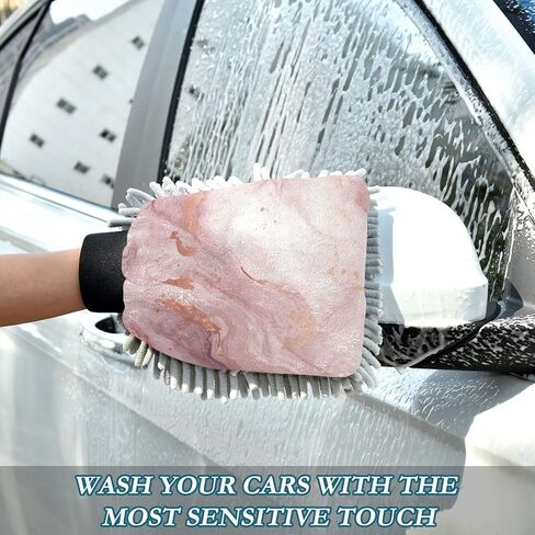Pink Marble Ink Car Wash Mitt, 2PK Scratch Free Lint-Free for Car Washing and Detailing in Saudi Arabia