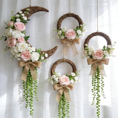 Didiseaon Grapevine Wreath Half Moon Vine Branch Wreath Rattan Wreath Garland Grapevine Roll Door Wreath Hoop for DIY Craft Easter Home Party Wedding Decor 30cm in Saudi Arabia