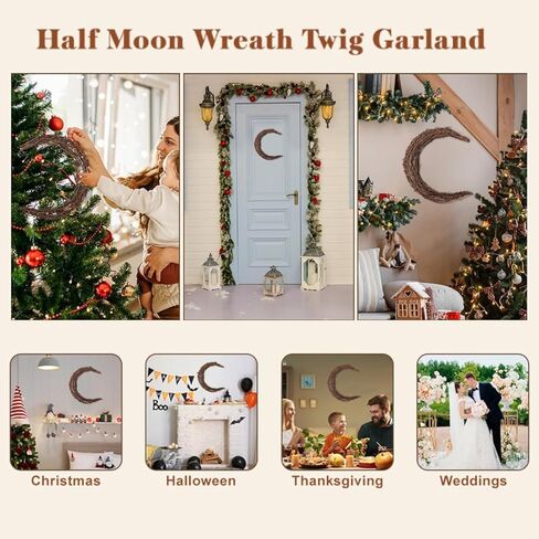 Didiseaon Grapevine Wreath Half Moon Vine Branch Wreath Rattan Wreath Garland Grapevine Roll Door Wreath Hoop for DIY Craft Easter Home Party Wedding Decor 30cm in Saudi Arabia