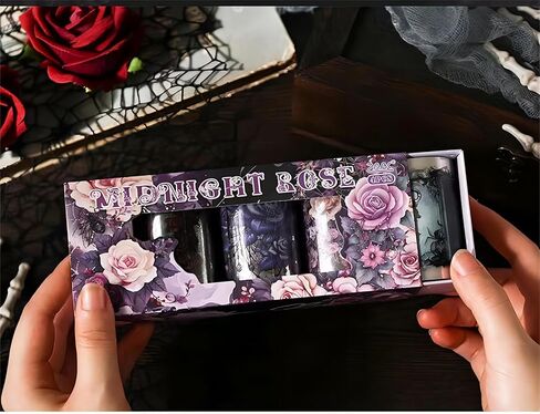 Midnight Rose Themed Pre-Cut Gothic Stickers,4 Rolls PET Washi Tape Set, PET Tape Stickers for Journaling Kit,DIY Crafts,Gift Wrapping,Scrapbooking Supplies,Planners,Party Decorations in Saudi Arabia