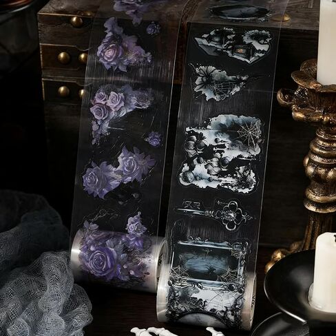 Midnight Rose Themed Pre-Cut Gothic Stickers,4 Rolls PET Washi Tape Set, PET Tape Stickers for Journaling Kit,DIY Crafts,Gift Wrapping,Scrapbooking Supplies,Planners,Party Decorations in Saudi Arabia