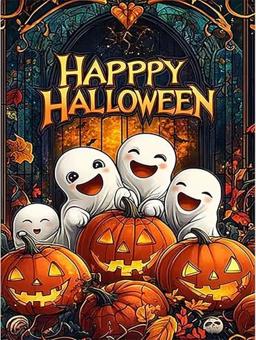 مجموعات الفن الماسي Lophomie للبالغين، لوحة ألماسية 5D DIY Happy Halloween للبالغين المبتدئين، مجموعات النقاط الماسية، الحرف الفنية للأحجار الكريمة لديكور الحائط المنزلي 12 × 16 بوصة (الشبح والقرع) in Kuwait
