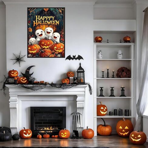 مجموعات الفن الماسي Lophomie للبالغين، لوحة ألماسية 5D DIY Happy Halloween للبالغين المبتدئين، مجموعات النقاط الماسية، الحرف الفنية للأحجار الكريمة لديكور الحائط المنزلي 12 × 16 بوصة (الشبح والقرع) in Kuwait