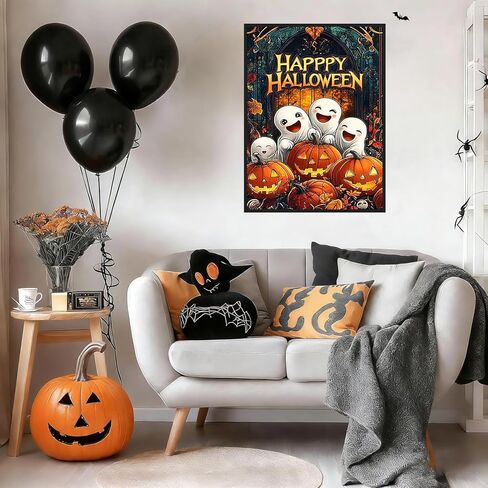 مجموعات الفن الماسي Lophomie للبالغين، لوحة ألماسية 5D DIY Happy Halloween للبالغين المبتدئين، مجموعات النقاط الماسية، الحرف الفنية للأحجار الكريمة لديكور الحائط المنزلي 12 × 16 بوصة (الشبح والقرع) in Kuwait