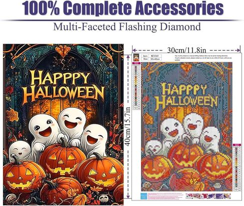 مجموعات الفن الماسي Lophomie للبالغين، لوحة ألماسية 5D DIY Happy Halloween للبالغين المبتدئين، مجموعات النقاط الماسية، الحرف الفنية للأحجار الكريمة لديكور الحائط المنزلي 12 × 16 بوصة (الشبح والقرع) in Kuwait