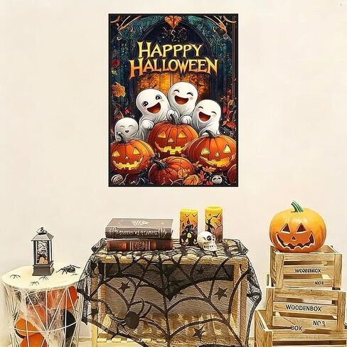 مجموعات الفن الماسي Lophomie للبالغين، لوحة ألماسية 5D DIY Happy Halloween للبالغين المبتدئين، مجموعات النقاط الماسية، الحرف الفنية للأحجار الكريمة لديكور الحائط المنزلي 12 × 16 بوصة (الشبح والقرع) in Kuwait
