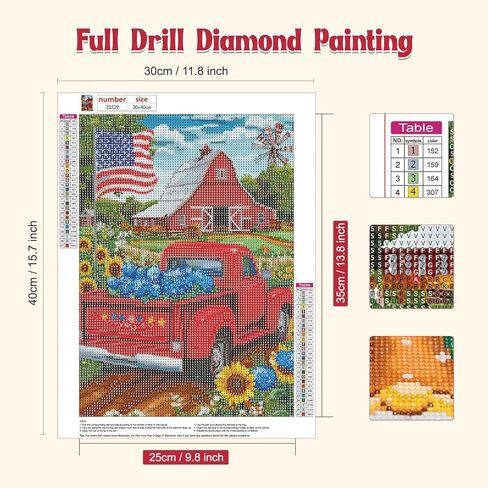 GHHKUD Red Truck Diamond Art Kits for Adults - DIY Full Drill 5D Patriotic Diamond Painting Kits - Adults Diamond Art on Canvas 30x40cm in Saudi Arabia