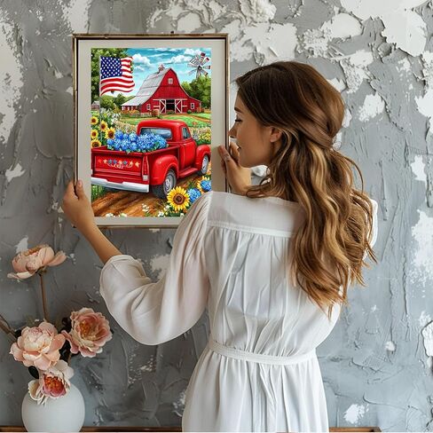 GHHKUD Red Truck Diamond Art Kits for Adults - DIY Full Drill 5D Patriotic Diamond Painting Kits - Adults Diamond Art on Canvas 30x40cm in Saudi Arabia