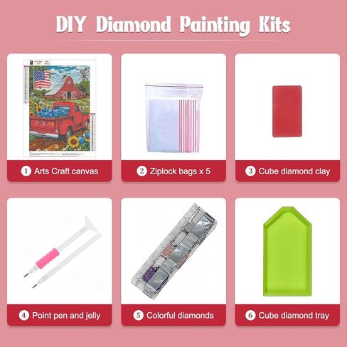 GHHKUD Red Truck Diamond Art Kits for Adults - DIY Full Drill 5D Patriotic Diamond Painting Kits - Adults Diamond Art on Canvas 30x40cm in Saudi Arabia