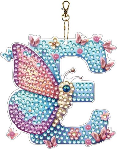 BAYUNOE DIY Butterfly Letters Keychain Double Sided Diamond Art Painting Key Chains Handmade Hanging Ornaments Crafts Home Party Decor-A01 in Saudi Arabia