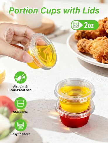 4 oz Plastic Portion Cups with Lids, 200 Sets Disposable Cups for Meal Prep, Condiments, Salad Dressing, Jello Shots & Dipping Sauces in Saudi Arabia