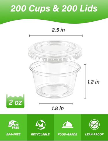 4 oz Plastic Portion Cups with Lids, 200 Sets Disposable Cups for Meal Prep, Condiments, Salad Dressing, Jello Shots & Dipping Sauces in Saudi Arabia