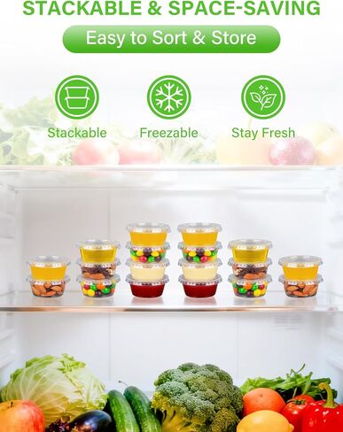 4 oz Plastic Portion Cups with Lids, 200 Sets Disposable Cups for Meal Prep, Condiments, Salad Dressing, Jello Shots & Dipping Sauces in Saudi Arabia