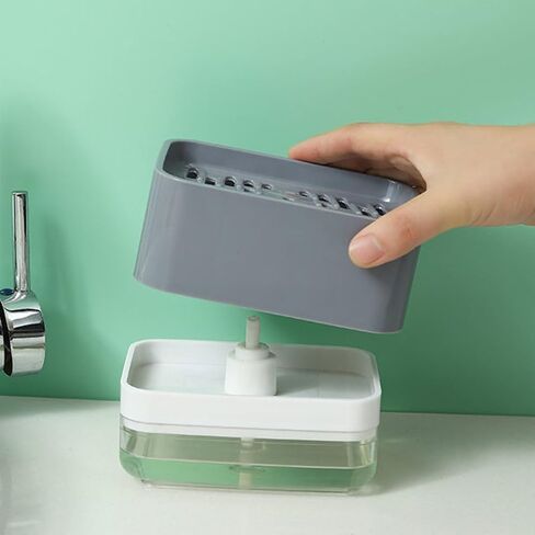 Dish Soap Dispenser and Sponge Holder for Kitchen, Detachable Liquid Soap Dispenser, Countertop 2-in-1 One Hand Sink Soap Pump Dispenser (Grey) in Saudi Arabia