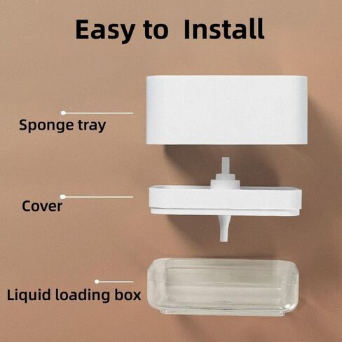 Dish Soap Dispenser and Sponge Holder for Kitchen, Detachable Liquid Soap Dispenser, Countertop 2-in-1 One Hand Sink Soap Pump Dispenser (Grey) in Saudi Arabia