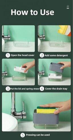 Dish Soap Dispenser and Sponge Holder for Kitchen, Detachable Liquid Soap Dispenser, Countertop 2-in-1 One Hand Sink Soap Pump Dispenser (Grey) in Saudi Arabia