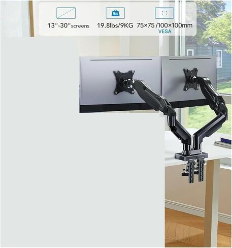 Dual Monitor Stand - Fully Adjustable Desk Mount Swivel 孔距 with C-Clamp, Grommet Mounting Base in Saudi Arabia