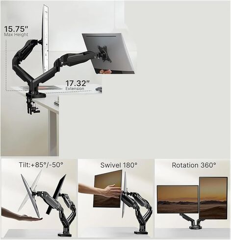 Dual Monitor Stand - Fully Adjustable Desk Mount Swivel 孔距 with C-Clamp, Grommet Mounting Base in Saudi Arabia