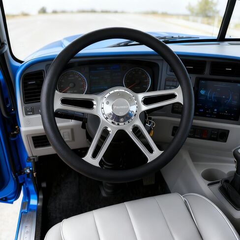 18 inch Truck Steering Wheel 5-Bolt 4-Spoke Design Chrome-Plated Aluminum Alloy,Deep Dish 50mm,Fit for Kenworth, for Peterbilt, for Volvo Semi Trucks,for Freightliner 18 in steering wheel in Saudi Arabia