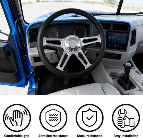 18 inch Truck Steering Wheel 5-Bolt 4-Spoke Design Chrome-Plated Aluminum Alloy,Deep Dish 50mm,Fit for Kenworth, for Peterbilt, for Volvo Semi Trucks,for Freightliner 18 in steering wheel in Saudi Arabia