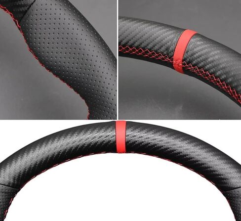 Carbon Fiber Custom Fit Steering Wheel Cover for Ford Mustang 1994 1995 1996 1997 1998 1999 2000 2001 2002 2003 2004 Hand Stitched OEM DIY Leather Interior Accessories in Saudi Arabia