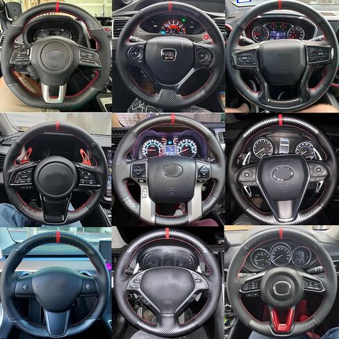 Carbon Fiber Custom Fit Steering Wheel Cover for Ford Mustang 1994 1995 1996 1997 1998 1999 2000 2001 2002 2003 2004 Hand Stitched OEM DIY Leather Interior Accessories in Saudi Arabia