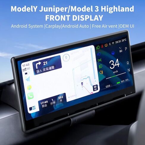 8.9" Head Up Display for Tesla Model Y Juniper/Model 3 Highland 2024 2025 with Wireless CarPlay/Android Auto, Sync Info, Front Camera, Blind Spot Alert, AC Vents, OTA Updates in Saudi Arabia