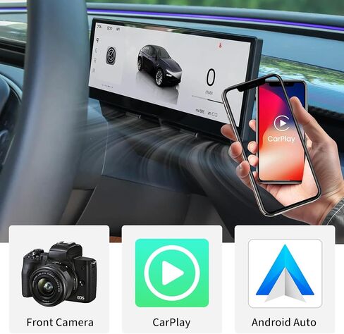 8.9" Head Up Display for Tesla Model Y Juniper/Model 3 Highland 2024 2025 with Wireless CarPlay/Android Auto, Sync Info, Front Camera, Blind Spot Alert, AC Vents, OTA Updates in Saudi Arabia