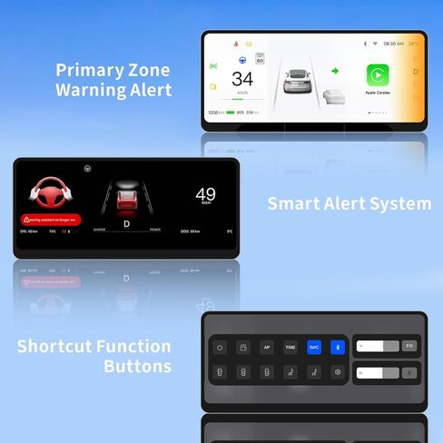 8.9" Head Up Display for Tesla Model Y Juniper/Model 3 Highland 2024 2025 with Wireless CarPlay/Android Auto, Sync Info, Front Camera, Blind Spot Alert, AC Vents, OTA Updates in Saudi Arabia