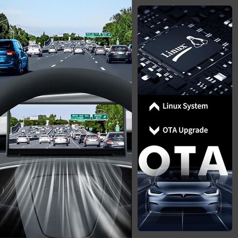 8.9" Head Up Display for Tesla Model Y Juniper/Model 3 Highland 2024 2025 with Wireless CarPlay/Android Auto, Sync Info, Front Camera, Blind Spot Alert, AC Vents, OTA Updates in Saudi Arabia
