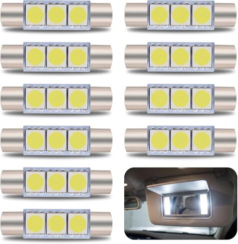 10 PCS Interior Car Lights, 28mm Dual-Tip Car Led Light Bulb, Led Bulb with 3SMD 5050 Chips, Plug and Play for Sun Visor, Dome Map, Vanity Mirror, Tail Cab, Universal for Most Cars (White) in Saudi Arabia