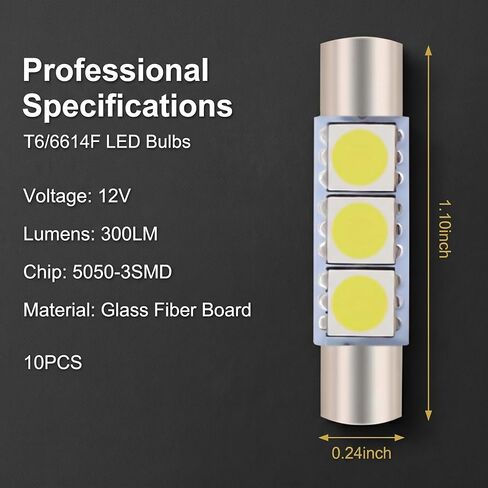 10 PCS Interior Car Lights, 28mm Dual-Tip Car Led Light Bulb, Led Bulb with 3SMD 5050 Chips, Plug and Play for Sun Visor, Dome Map, Vanity Mirror, Tail Cab, Universal for Most Cars (White) in Saudi Arabia