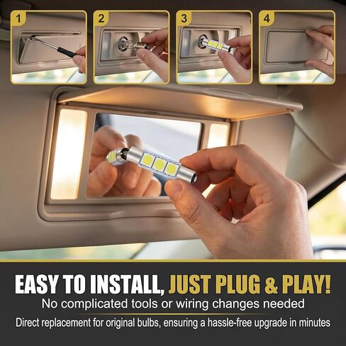 10 PCS Interior Car Lights, 28mm Dual-Tip Car Led Light Bulb, Led Bulb with 3SMD 5050 Chips, Plug and Play for Sun Visor, Dome Map, Vanity Mirror, Tail Cab, Universal for Most Cars (White) in Saudi Arabia
