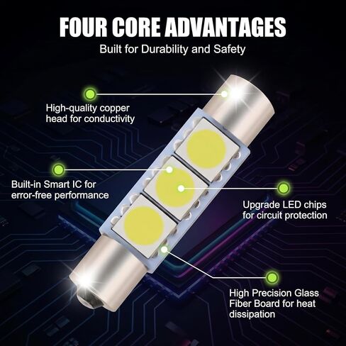 10 PCS Interior Car Lights, 28mm Dual-Tip Car Led Light Bulb, Led Bulb with 3SMD 5050 Chips, Plug and Play for Sun Visor, Dome Map, Vanity Mirror, Tail Cab, Universal for Most Cars (White) in Saudi Arabia