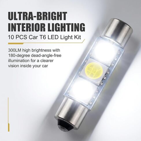10 PCS Interior Car Lights, 28mm Dual-Tip Car Led Light Bulb, Led Bulb with 3SMD 5050 Chips, Plug and Play for Sun Visor, Dome Map, Vanity Mirror, Tail Cab, Universal for Most Cars (White) in Saudi Arabia