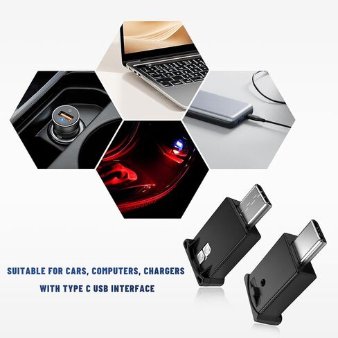 2 PCS USB Type C LED Car Ambient Light, 8 Colors RGB Vehicle Atmosphere Light with Adjustable Brightness, Mini USB Ambient Lamp Interior Decoration for Vehicle Home Office in Saudi Arabia