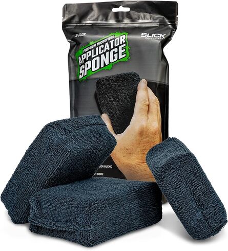 Slick Products Premium Microfiber Applicator Sponge – 3" x 5" Soft Lint-Free Detailing Pads for Wax, Sealant, Tire Dressing & Interior Cleaning, Double-Stitched Durable Design (3-Pack) in Saudi Arabia